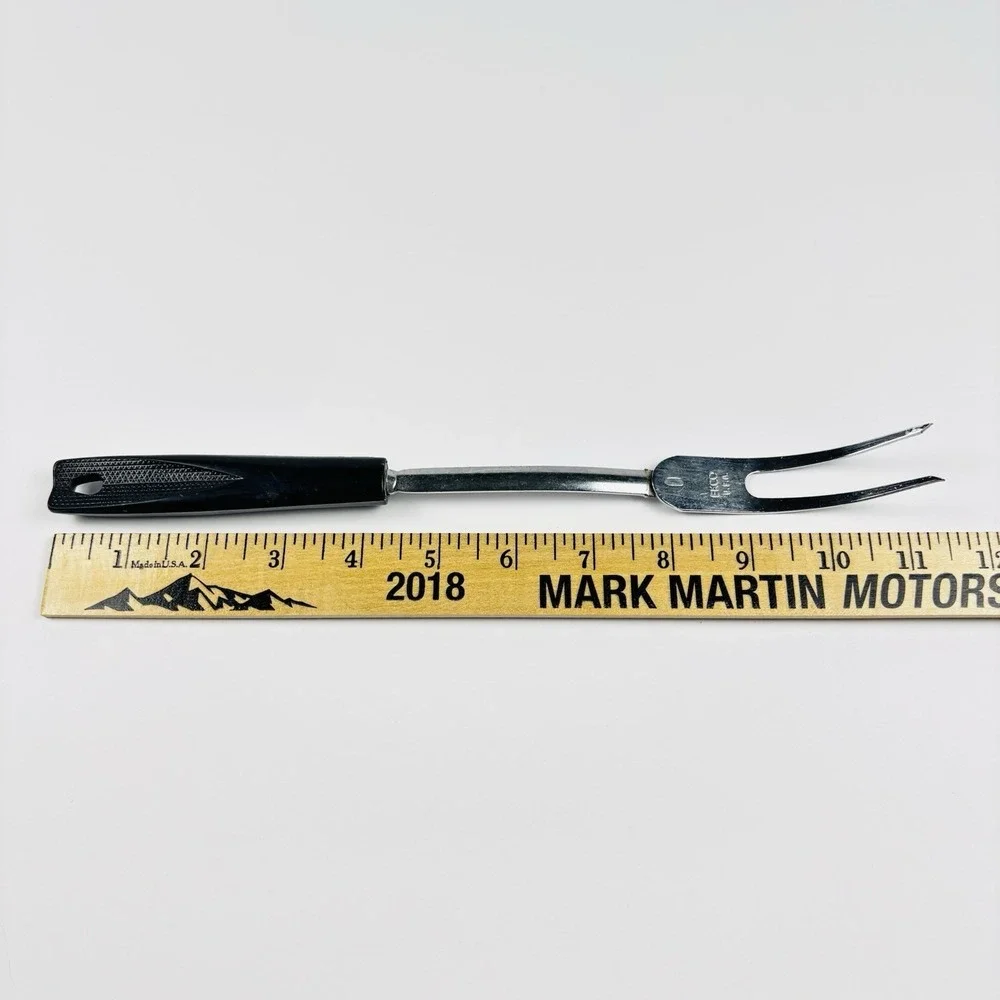 Ekco Stainless Meat‎ Carving Serving Fork Black Plastic Handle USA - 11 3/8